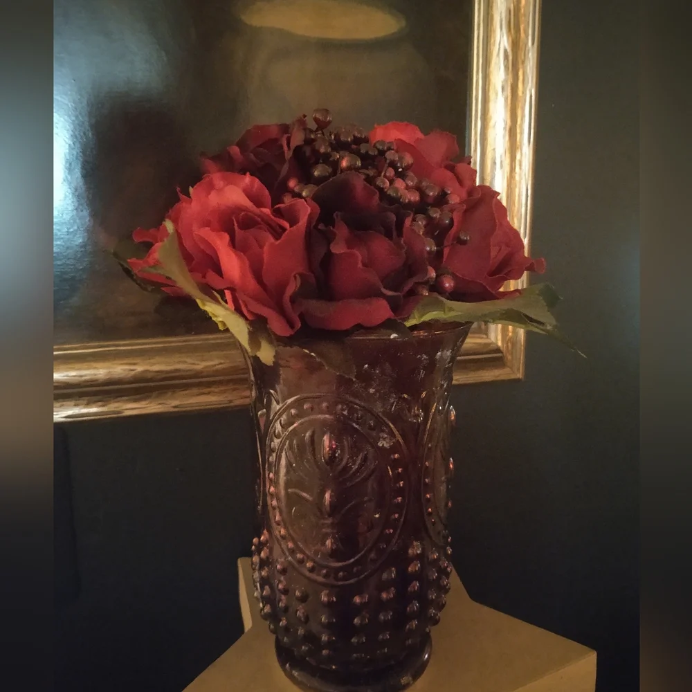 🟤Brown-Mercury & Red🥀Velvet-RoSes Raised•Dot Vase~